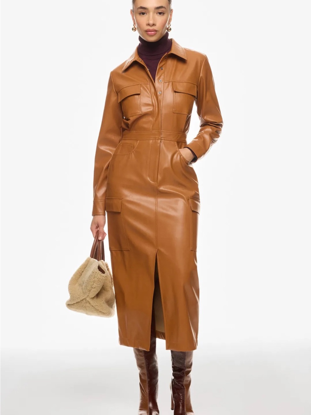 Marissa Webb Front Slit Faux Leather Midi Dress - size 14